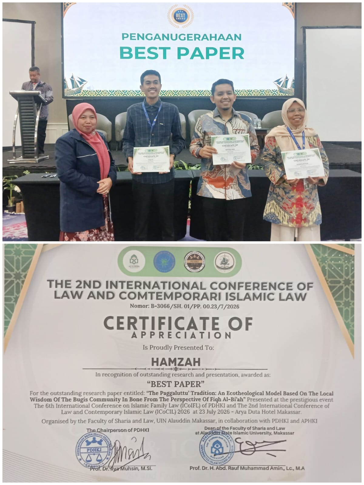 Dosen Pascasarjana IAIN Bone Raih Best Paper di Konferensi Internasional Hukum Keluarga Islam